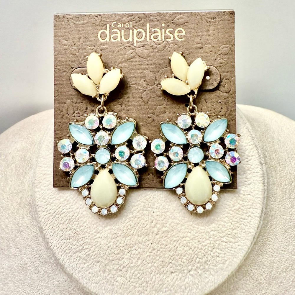 Ornate Cream and Blue Statement Earrings